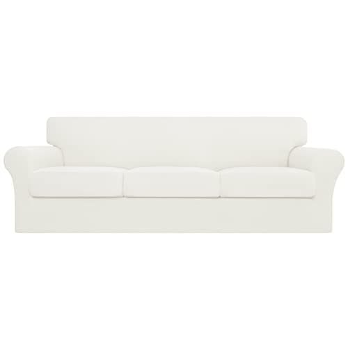 Easy-Growing Couch Cover with 3 Cushion Covers, Dark Gray Spandex Protector — Ivory