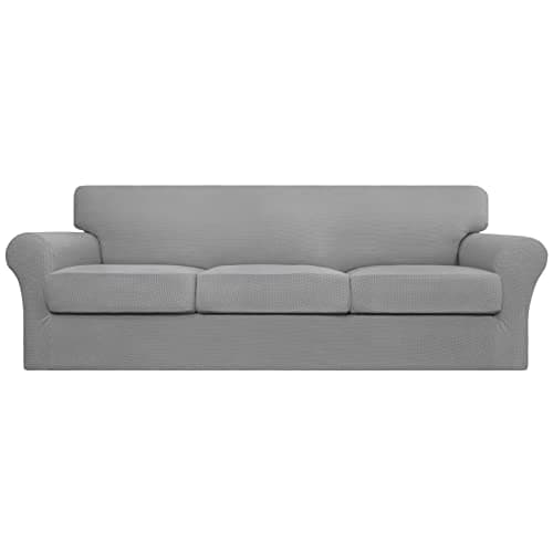 Easy-Growing Couch Cover with 3 Cushion Covers, Dark Gray Spandex Protector — Light Gray