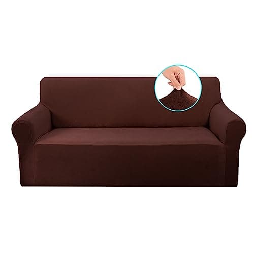 U-NICE HOME Velvet Sofa Covers for 3 Cushion Couch (Large, Chocolate)