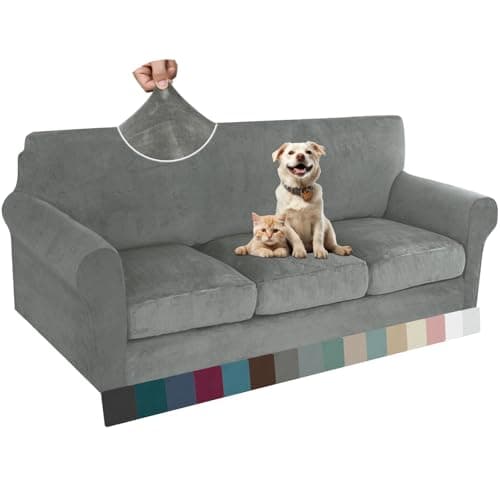 ZNSAYOTX Luxury Velvet Couch Cover, Grey, 72"-92" Stretch Sofa Protector