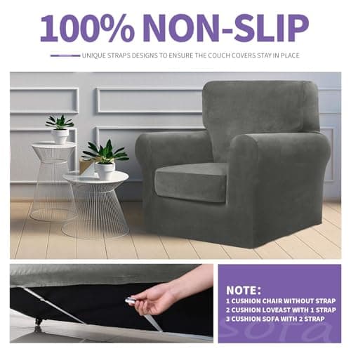 ZNSAYOTX Luxury Velvet Couch Cover, Grey, 72"-92" Stretch Sofa Protector