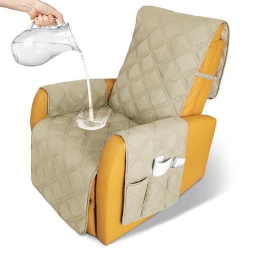 Waterproof Recliner Chair Covers with Anti-Slip Furniture Protector for Children and Dogs (Beige, 30'')