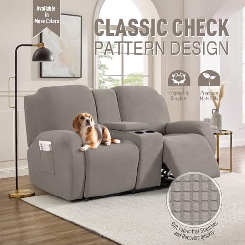 Stretch Reclining Loveseat Cover with Middle Console for 2-Seat Recliner, Pale Brown