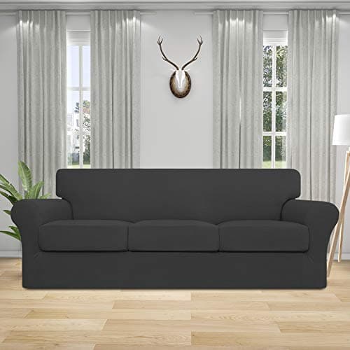 Easy-Growing Couch Cover with 3 Cushion Covers, Dark Gray Spandex Protector