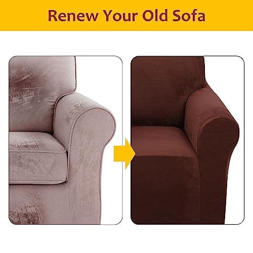 U-NICE HOME Velvet Sofa Covers for 3 Cushion Couch (Large, Chocolate)