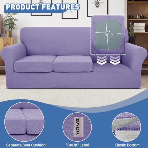 Newest 4 Pieces Couch Covers for 3 Cushion Couch Stretch Sofa Slipcover with 3 Seat Cushion Covers