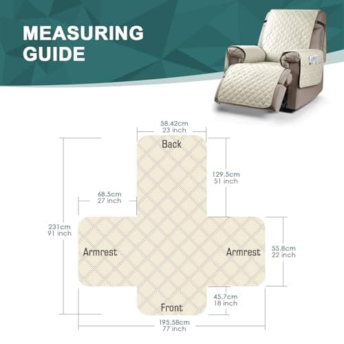 Ruaozz 100% Waterproof Recliner Chair Cover for Kids, Dogs, Pets (Ivory, 23'')
