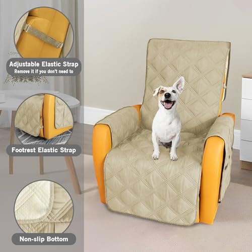 Waterproof Recliner Chair Covers with Anti-Slip Furniture Protector for Children and Dogs (Beige, 30'')
