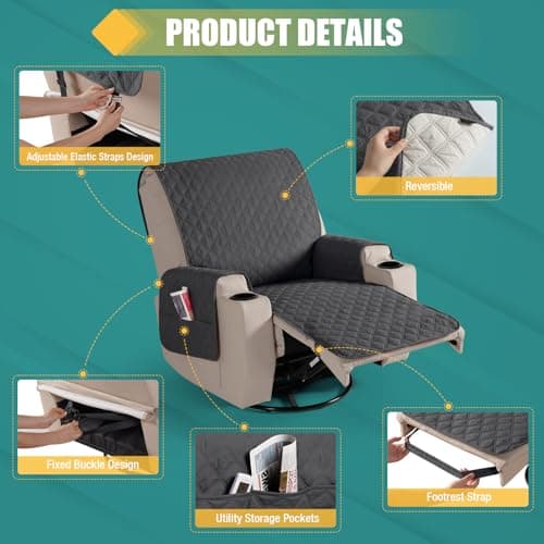 Upgraded Waterproof Recliner Chair Covers, Charcoal Grey