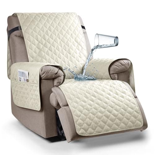 Ruaozz 100% Waterproof Recliner Chair Cover for Kids, Dogs, Pets (Ivory, 23'')