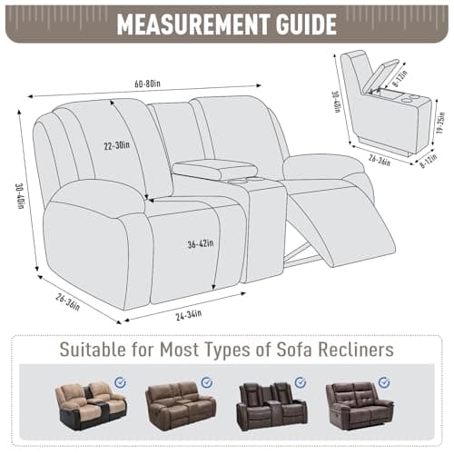Stretch Reclining Loveseat Cover with Middle Console for 2-Seat Recliner, Pale Brown