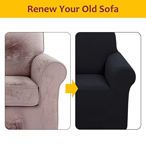 Stretch Sofa Cover for 3 Cushion Couch, Furniture Protector for Dogs - Black