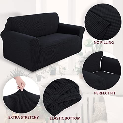 Stretch Sofa Cover for 3 Cushion Couch, Furniture Protector for Dogs - Black