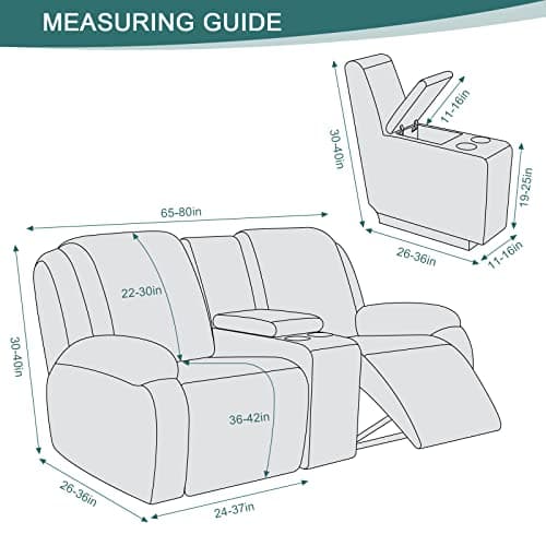 Stretch Loveseat Recliner Covers with Console and Pockets - 2 Seater, Dark Gray