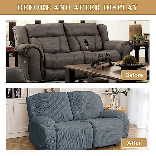 6 Pieces Stretch Recliner Chair Cover - Dark Gray 2 Seater Sofa Cover with Elastic Bottom and Ties