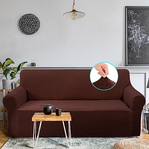 U-NICE HOME Velvet Sofa Covers for 3 Cushion Couch (Large, Chocolate)