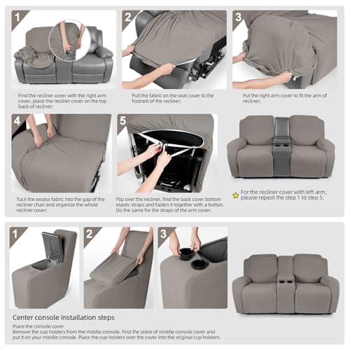 Stretch Reclining Loveseat Cover with Middle Console for 2-Seat Recliner, Pale Brown