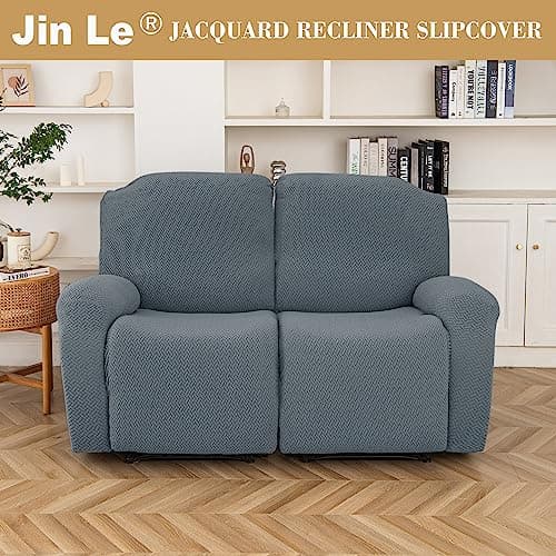 6 Pieces Stretch Recliner Chair Cover - Dark Gray 2 Seater Sofa Cover with Elastic Bottom and Ties