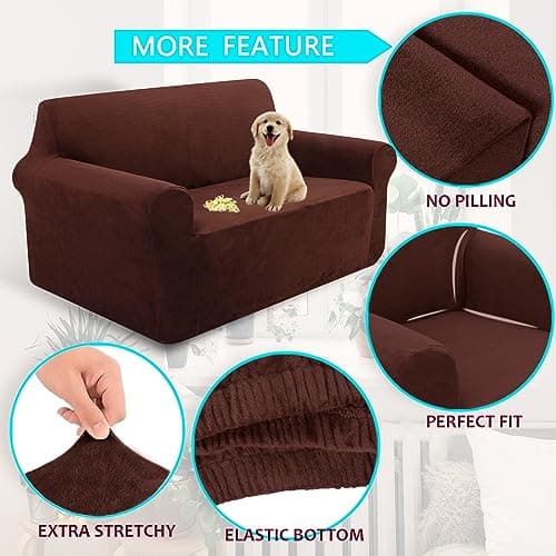 U-NICE HOME Velvet Sofa Covers for 3 Cushion Couch (Large, Chocolate)