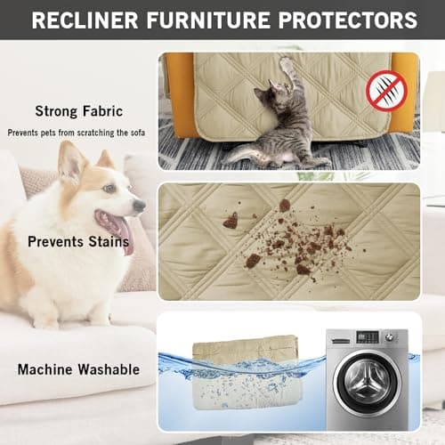 Waterproof Recliner Chair Covers with Anti-Slip Furniture Protector for Children and Dogs (Beige, 30'')