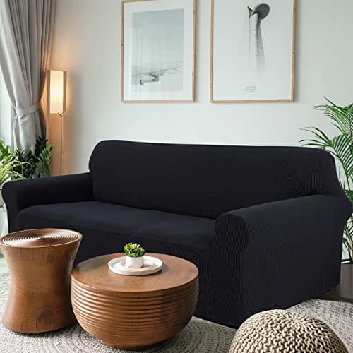 Stretch Sofa Cover for 3 Cushion Couch, Furniture Protector for Dogs - Black