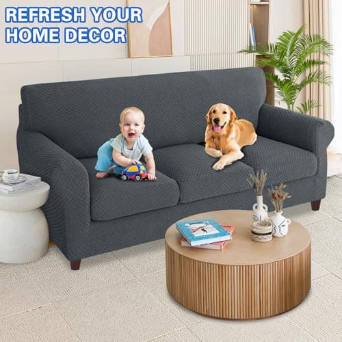 MAXIJIN 4-Piece Dark Gray Non-Slip Couch Cover for 3-Cushion Sofa Pet Friendly