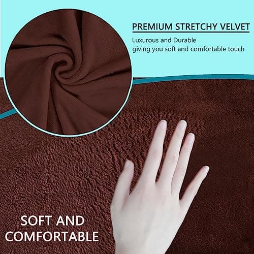 U-NICE HOME Velvet Sofa Covers for 3 Cushion Couch (Large, Chocolate)