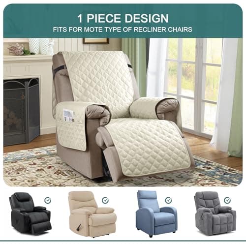 Ruaozz 100% Waterproof Recliner Chair Cover for Kids, Dogs, Pets (Ivory, 23'')