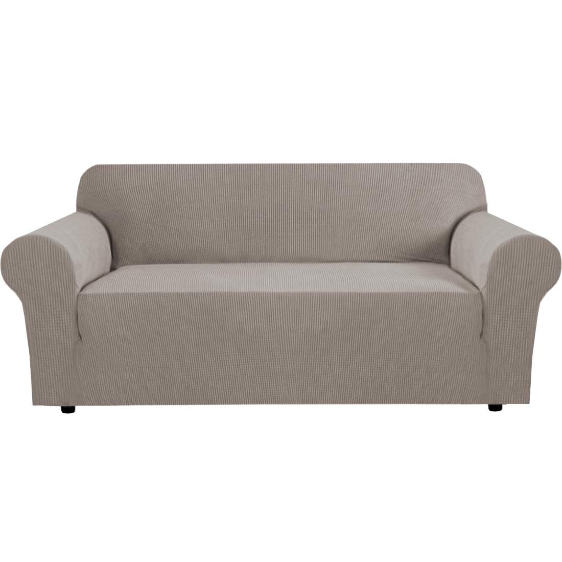Stretch Sofa Cover for 3 Cushion Couch in Thick Checked Jacquard Fabric - Taupe