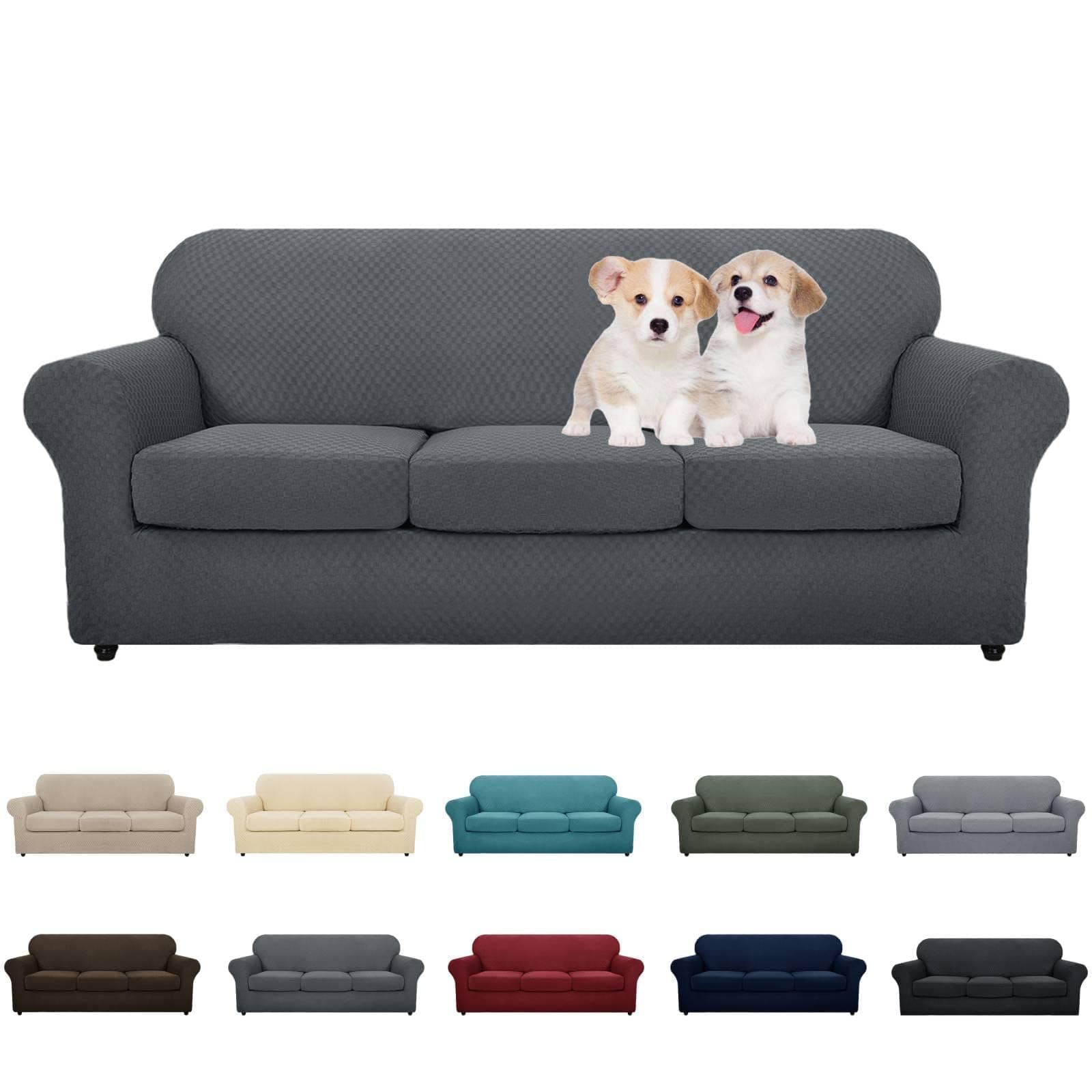 MAXIJIN 4-Piece Dark Gray Non-Slip Couch Cover for 3-Cushion Sofa Pet Friendly