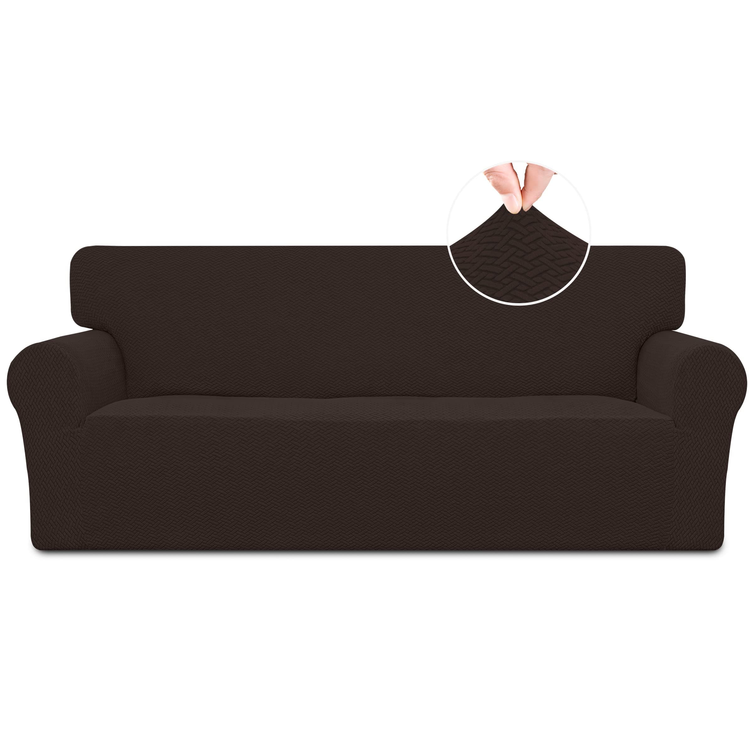 Stretch Jacquard Couch Cover for Kids, Pets (Chocolate)