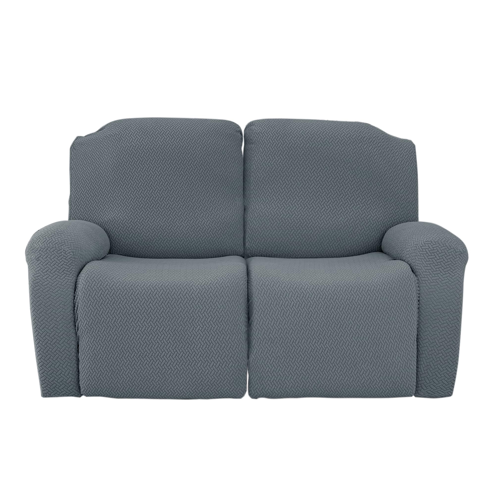 6 Pieces Stretch Recliner Chair Cover - Dark Gray 2 Seater Sofa Cover with Elastic Bottom and Ties